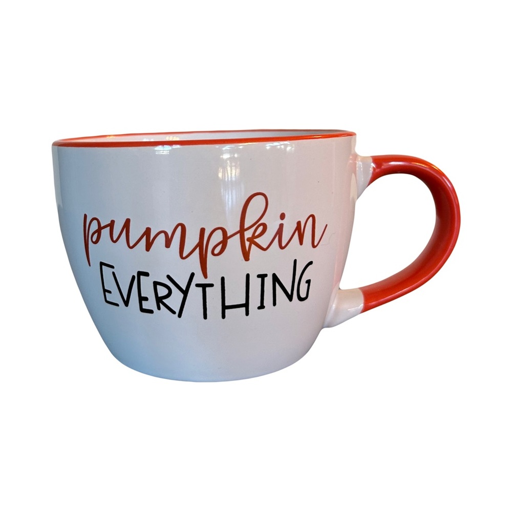 “Pumpkin Everything” Fall Coffee Mug — Orange & White Ceramic